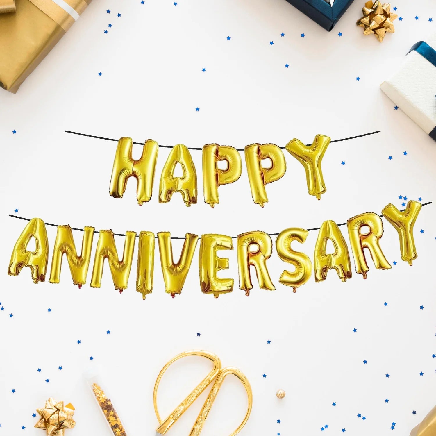 Happy Anniversary Foil Balloons, Gold Silver Happy Anniversary Foil Banner, Decorative Aluminum Film Balloons, Couple Anniversay Foil Balloon Pack Happy Anniversary Foil Balloons, Gold Silver Happy Anniversary Foil Banner, Decorative Aluminum Film Balloons, Couple Anniversay Foil Balloon Pack
